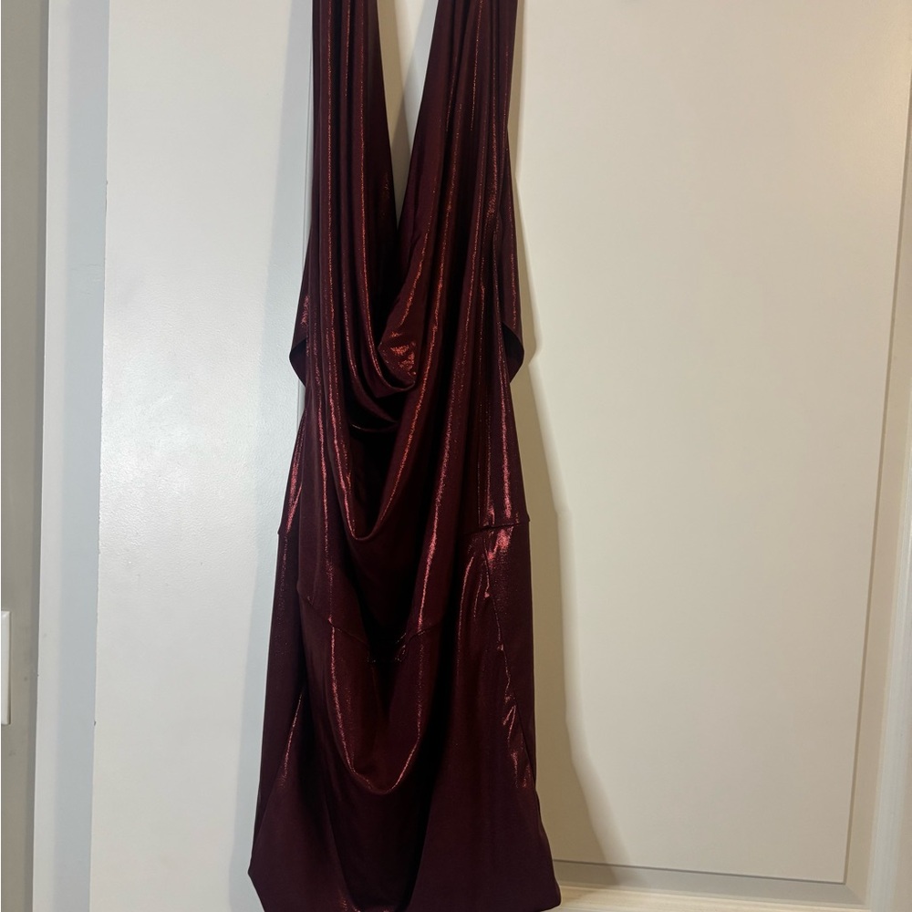 Talk Flirty Metallic Foil Halter Dress